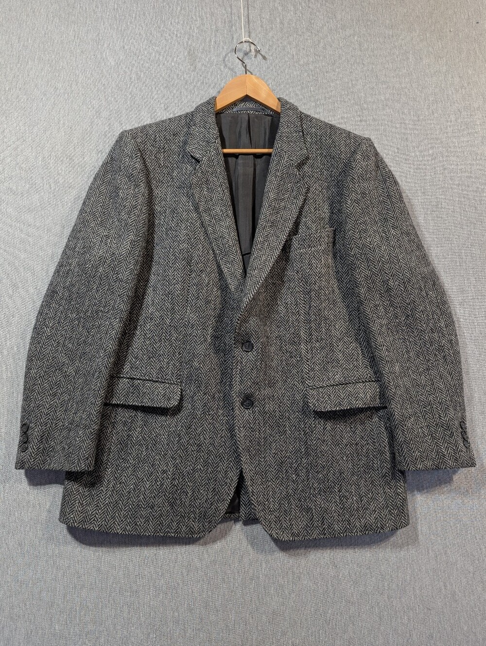 Harris Tweed Blazer Men's 42 Gray White Herringbone Hand Woven Wool